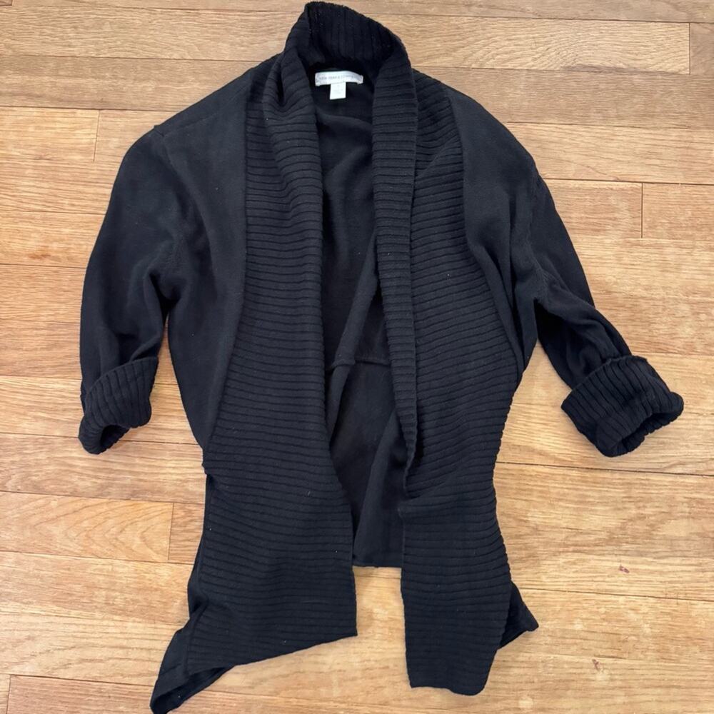 New York & Co black linen blend 1/2 sleeve wrapped belted cardigan sz small
 b46